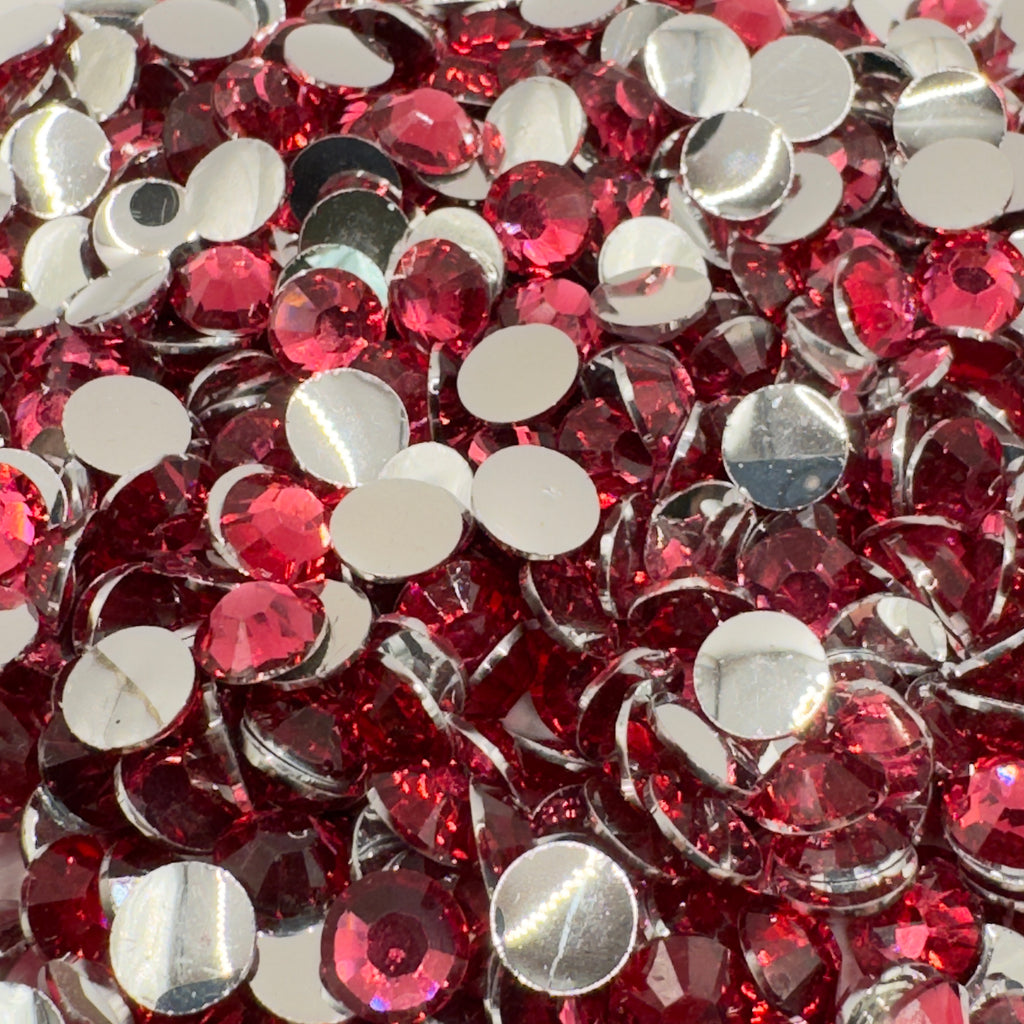 Dark Rose Resin Silver Back Rhinestones