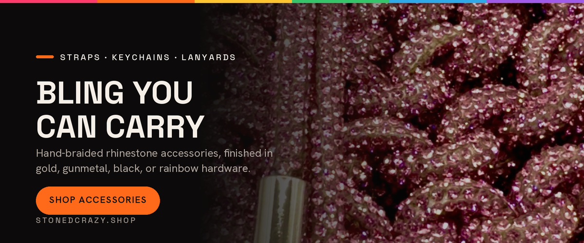 Bling you can carry — rhinestone bag straps and keychains